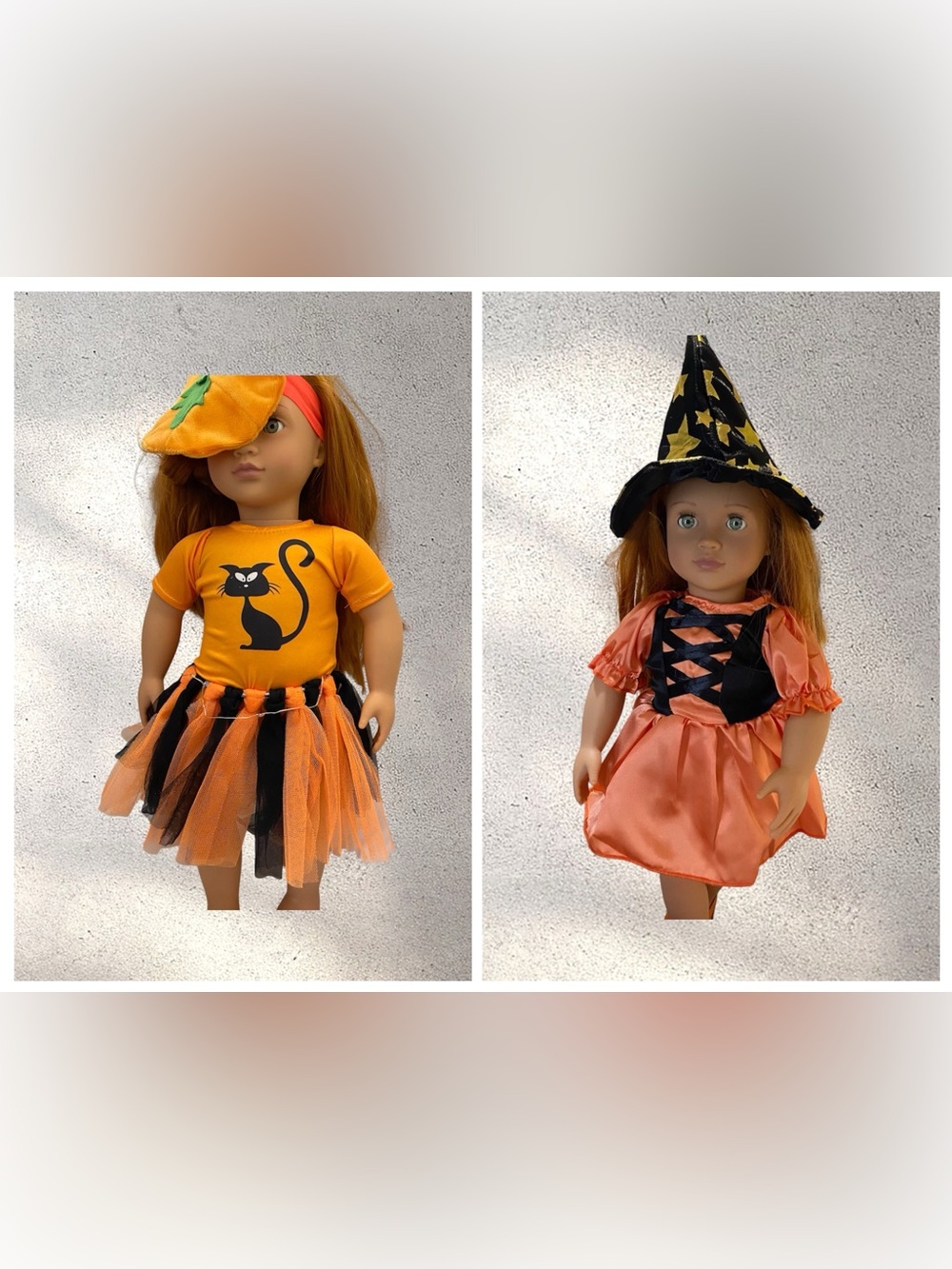 18” Doll Halloween Clothes Skirt Shoes Witch Hat Pumpkin Headband Orange Black